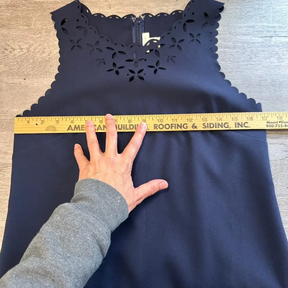 J. Crew Blue Laser Cut Detailed Sheath Dress Scallop Edges Size 8P